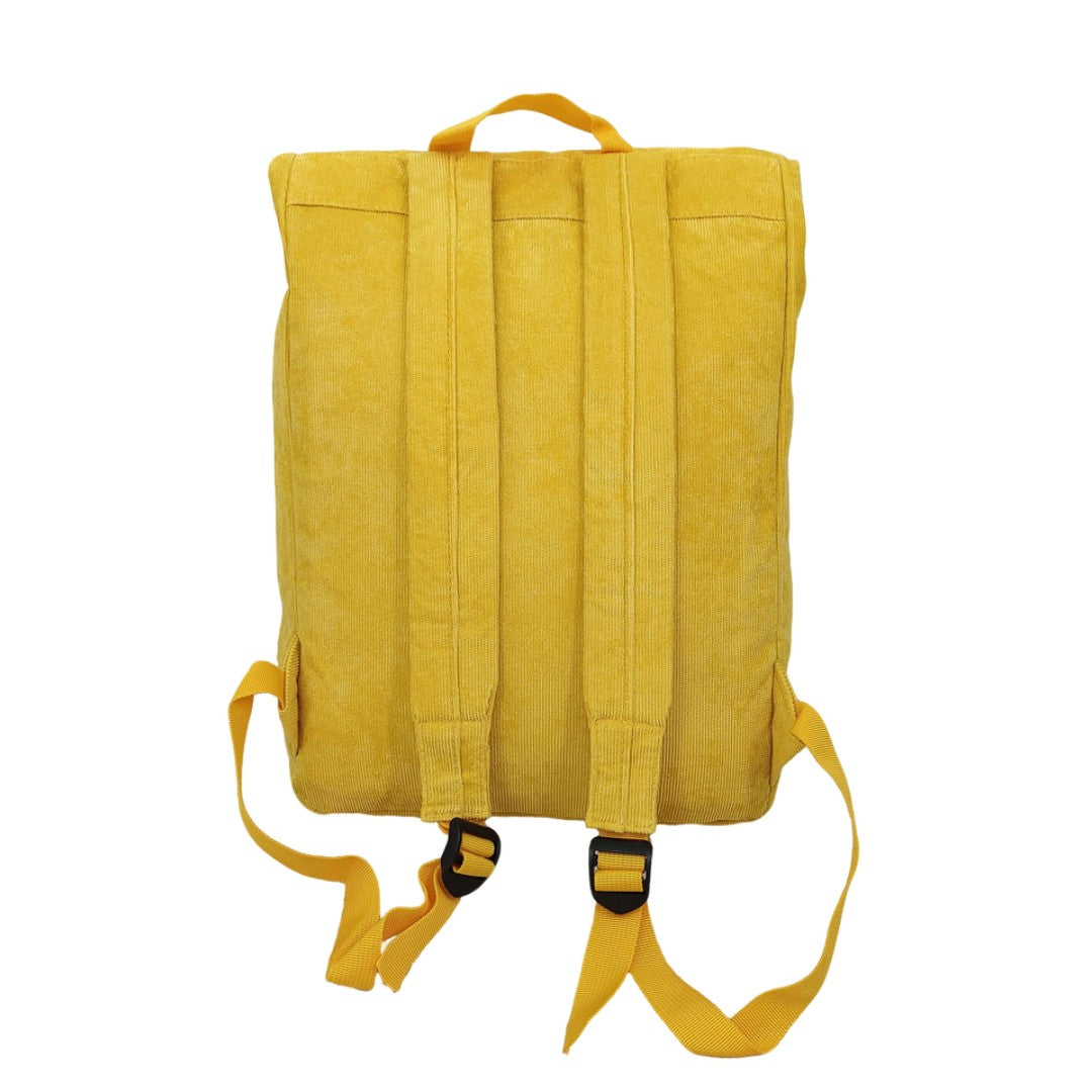 Clearance Vintage Yellow Corduroy Backpack Flap Buckle Retro School Travel Bag
